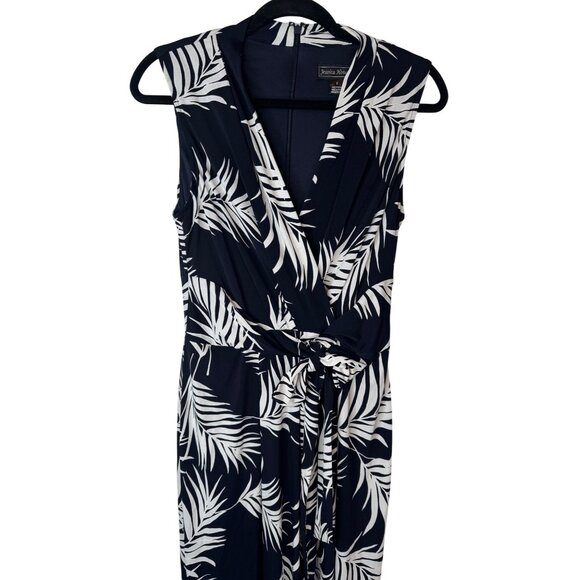 2/$30 Jessica Howard Small Romper Jumpsuit Sleeveless Navy & White Leaf Print - Picture 5 of 16
